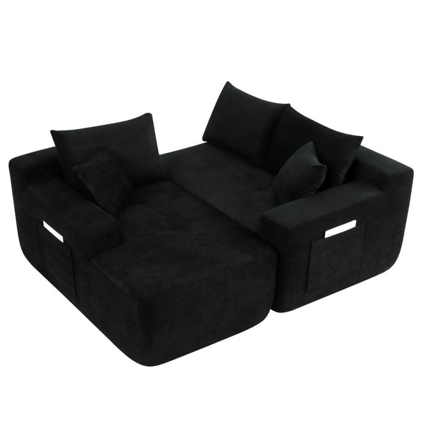 English Elm 85" Cloud Modular Sectional Linen Upholstered Deep Seat Chaise Sofa for Living Room W3975P501411