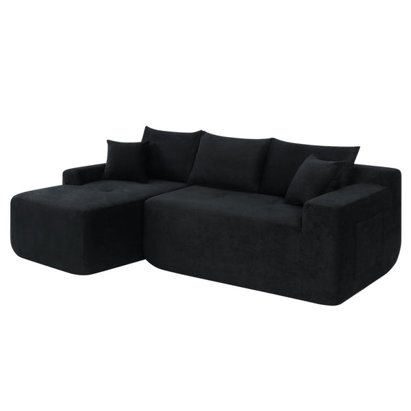 English Elm 85" Cloud Modular Sectional Linen Upholstered Deep Seat Chaise Sofa for Living Room W3975P501411