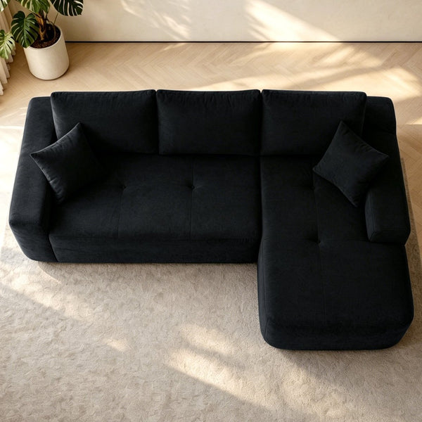 English Elm 85" Cloud Modular Sectional Deep Seat Cotton Linen Sofa with Reversible Chaise Lounge Black - A W3975P501412