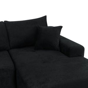 English Elm 85" Cloud Modular Sectional Deep Seat Cotton Linen Sofa with Reversible Chaise Lounge Black - A W3975P501412