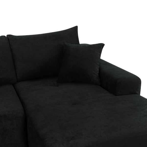 English Elm 85" Cloud Modular Sectional Deep Seat Cotton Linen Sofa with Reversible Chaise Lounge Black - A W3975P501412