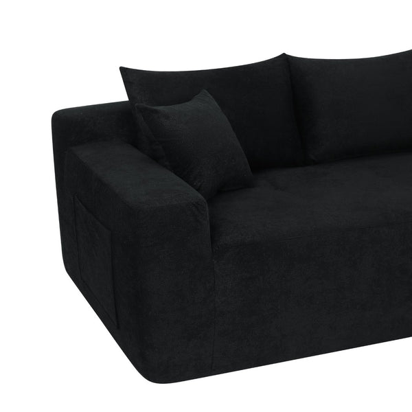 English Elm 85" Cloud Modular Sectional Deep Seat Cotton Linen Sofa with Reversible Chaise Lounge Black - A W3975P501412