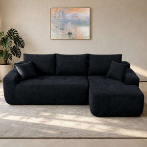 English Elm 85" Cloud Modular Sectional Deep Seat Cotton Linen Sofa with Reversible Chaise Lounge Black - A W3975P501412