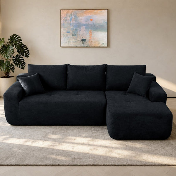 English Elm 85" Cloud Modular Sectional Deep Seat Cotton Linen Sofa with Reversible Chaise Lounge Black - A W3975P501412