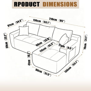 English Elm 85" Cloud Modular Sectional Deep Seat Cotton Linen Sofa with Reversible Chaise Lounge Black - A W3975P501412