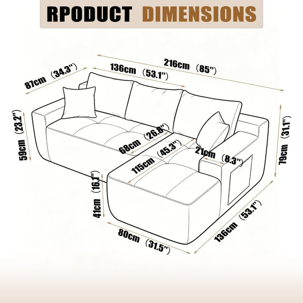English Elm 85" Cloud Modular Sectional Deep Seat Cotton Linen Sofa with Reversible Chaise Lounge Black - A W3975P501412
