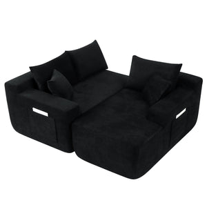 English Elm 85" Cloud Modular Sectional Deep Seat Cotton Linen Sofa with Reversible Chaise Lounge Black - A W3975P501412