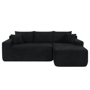 English Elm 85" Cloud Modular Sectional Deep Seat Cotton Linen Sofa with Reversible Chaise Lounge Black - A W3975P501412