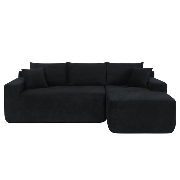 English Elm 85" Cloud Modular Sectional Deep Seat Cotton Linen Sofa with Reversible Chaise Lounge Black - A W3975P501412