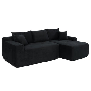 English Elm 85" Cloud Modular Sectional Deep Seat Cotton Linen Sofa with Reversible Chaise Lounge Black - A W3975P501412