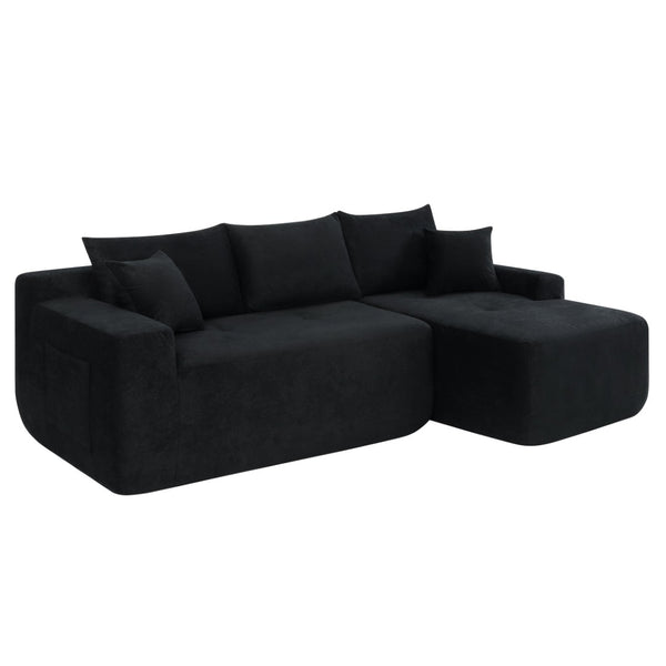 English Elm 85" Cloud Modular Sectional Deep Seat Cotton Linen Sofa with Reversible Chaise Lounge Black - A W3975P501412