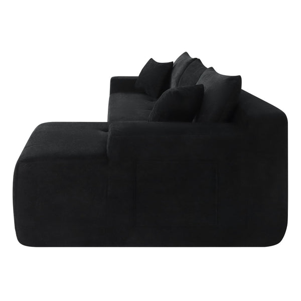 English Elm 85" Cloud Modular Sectional Deep Seat Cotton Linen Sofa with Reversible Chaise Lounge Black - A W3975P501412