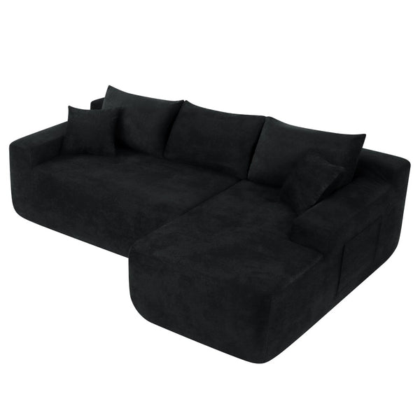 English Elm 85" Cloud Modular Sectional Deep Seat Cotton Linen Sofa with Reversible Chaise Lounge Black - A W3975P501412