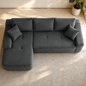 English Elm 85" Cloud Modular Sectional Deep Seat Cotton Linen Sofa with Reversible Chaise Lounge Grey W3975P501413