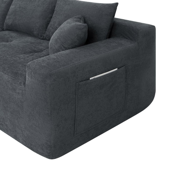 English Elm 85" Cloud Modular Sectional Deep Seat Cotton Linen Sofa with Reversible Chaise Lounge Grey W3975P501413