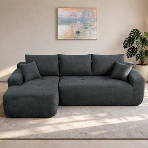 English Elm 85" Cloud Modular Sectional Deep Seat Cotton Linen Sofa with Reversible Chaise Lounge Grey W3975P501413