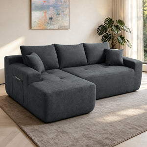 English Elm 85" Cloud Modular Sectional Deep Seat Cotton Linen Sofa with Reversible Chaise Lounge Grey W3975P501413