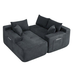 English Elm 85" Cloud Modular Sectional Deep Seat Cotton Linen Sofa with Reversible Chaise Lounge Grey W3975P501413