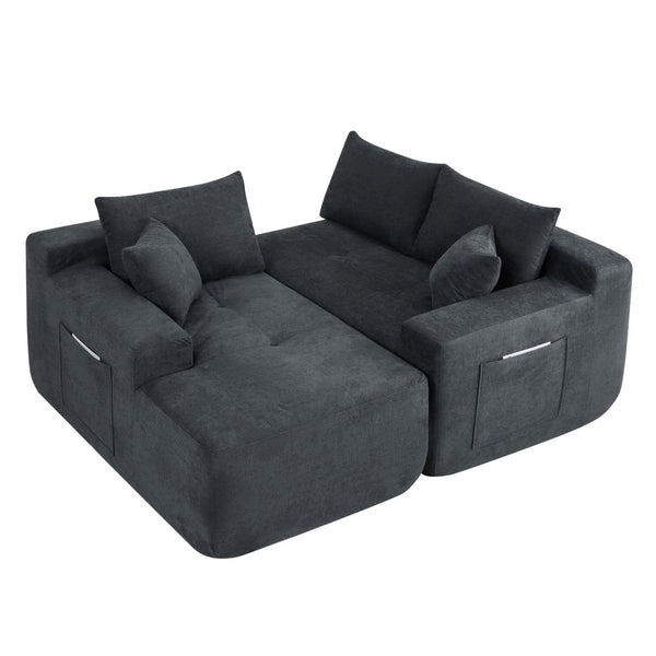 English Elm 85" Cloud Modular Sectional Deep Seat Cotton Linen Sofa with Reversible Chaise Lounge Grey W3975P501413