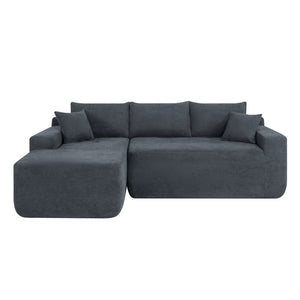 English Elm 85" Cloud Modular Sectional Deep Seat Cotton Linen Sofa with Reversible Chaise Lounge Grey W3975P501413