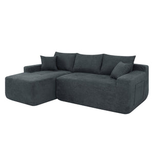 English Elm 85" Cloud Modular Sectional Deep Seat Cotton Linen Sofa with Reversible Chaise Lounge Grey W3975P501413