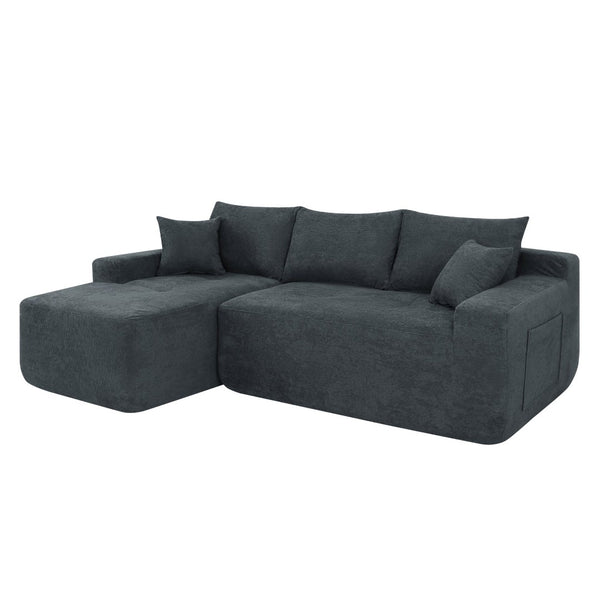 English Elm 85" Cloud Modular Sectional Deep Seat Cotton Linen Sofa with Reversible Chaise Lounge Grey W3975P501413