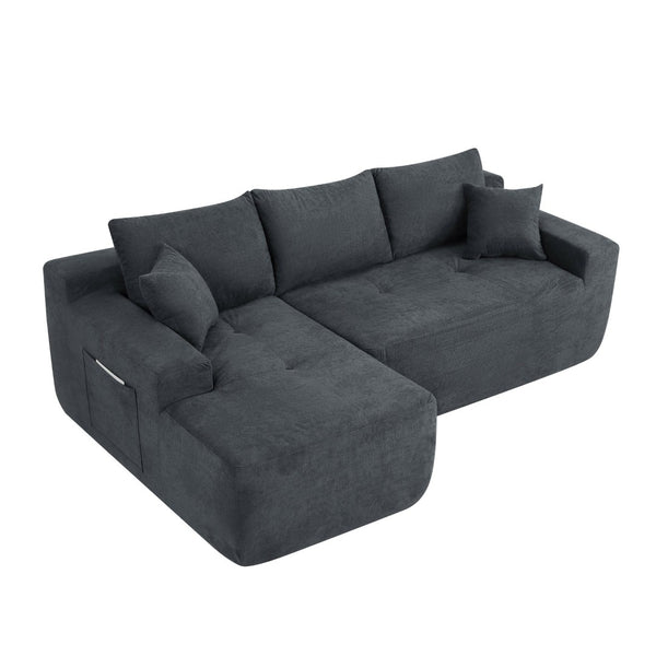 English Elm 85" Cloud Modular Sectional Deep Seat Cotton Linen Sofa with Reversible Chaise Lounge Grey W3975P501413