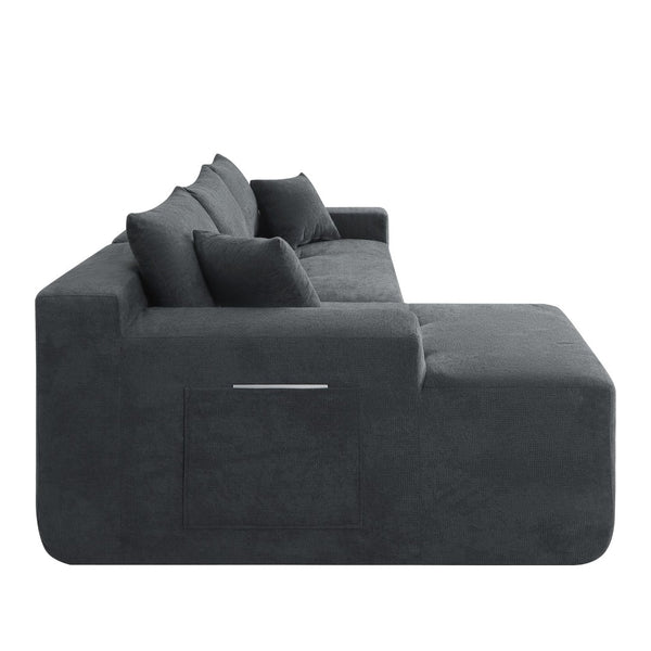English Elm 85" Cloud Modular Sectional Deep Seat Cotton Linen Sofa with Reversible Chaise Lounge Grey W3975P501413