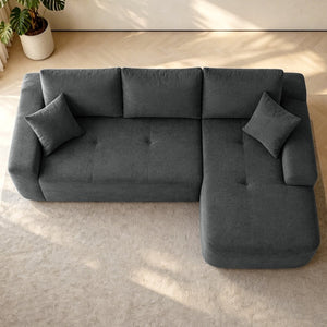 English Elm 85" Cloud Modular Sectional Deep Seat Cotton Linen Sofa with Reversible Chaise Lounge Black - B W3975P501414