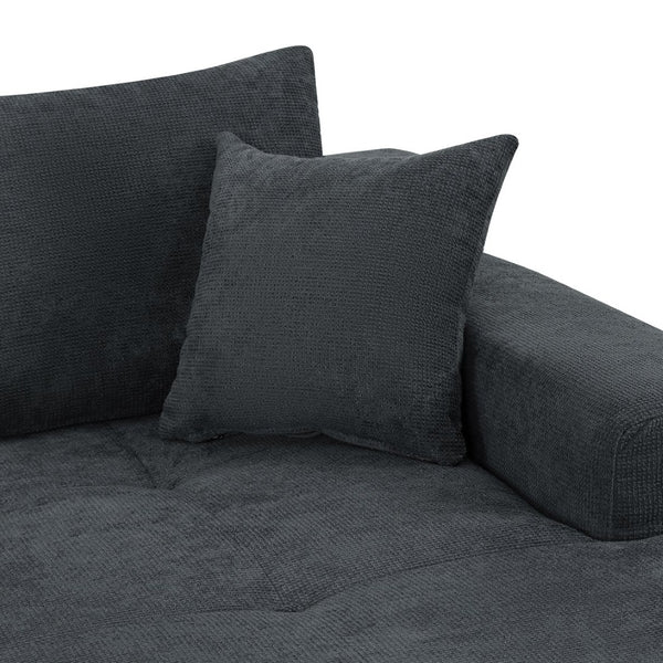 English Elm 85" Cloud Modular Sectional Deep Seat Cotton Linen Sofa with Reversible Chaise Lounge Black - B W3975P501414