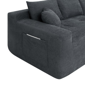 English Elm 85" Cloud Modular Sectional Deep Seat Cotton Linen Sofa with Reversible Chaise Lounge Black - B W3975P501414