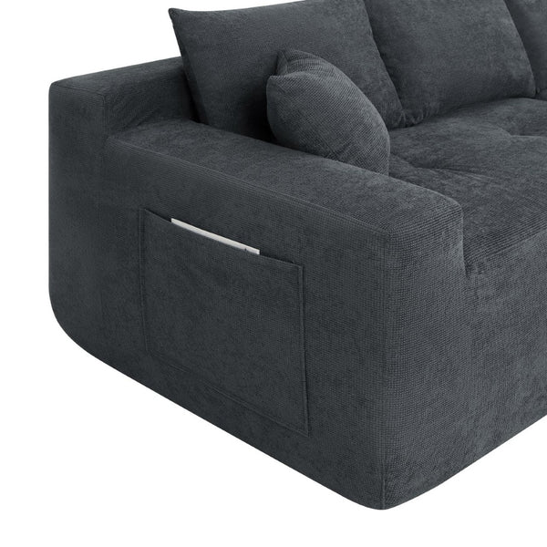 English Elm 85" Cloud Modular Sectional Deep Seat Cotton Linen Sofa with Reversible Chaise Lounge Black - B W3975P501414
