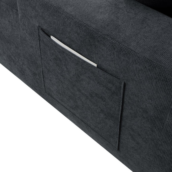 English Elm 85" Cloud Modular Sectional Deep Seat Cotton Linen Sofa with Reversible Chaise Lounge Black - B W3975P501414