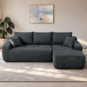 English Elm 85" Cloud Modular Sectional Deep Seat Cotton Linen Sofa with Reversible Chaise Lounge Black - B W3975P501414