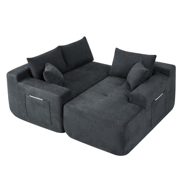 English Elm 85" Cloud Modular Sectional Deep Seat Cotton Linen Sofa with Reversible Chaise Lounge Black - B W3975P501414
