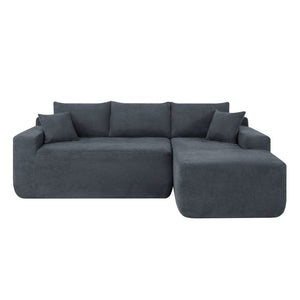 English Elm 85" Cloud Modular Sectional Deep Seat Cotton Linen Sofa with Reversible Chaise Lounge Black - B W3975P501414