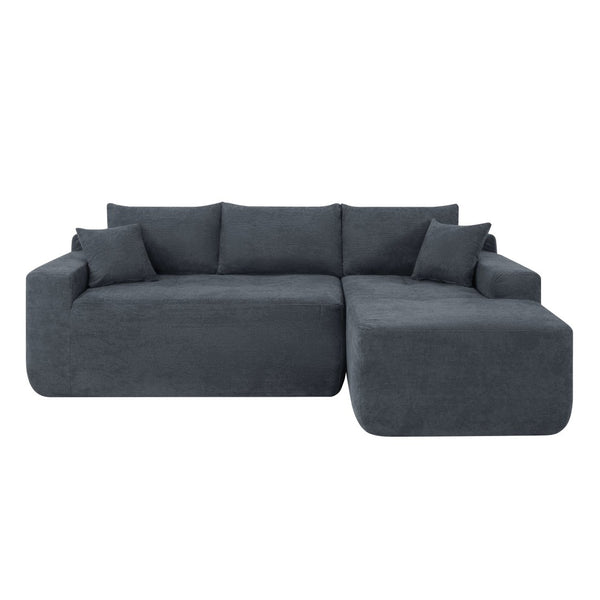 English Elm 85" Cloud Modular Sectional Deep Seat Cotton Linen Sofa with Reversible Chaise Lounge Black - B W3975P501414
