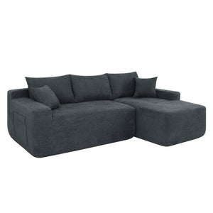 English Elm 85" Cloud Modular Sectional Deep Seat Cotton Linen Sofa with Reversible Chaise Lounge Black - B W3975P501414