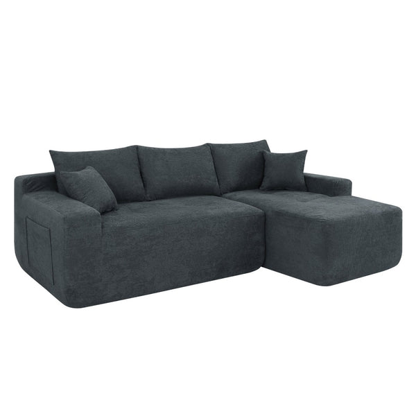 English Elm 85" Cloud Modular Sectional Deep Seat Cotton Linen Sofa with Reversible Chaise Lounge Black - B W3975P501414