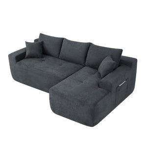 English Elm 85" Cloud Modular Sectional Deep Seat Cotton Linen Sofa with Reversible Chaise Lounge Black - B W3975P501414