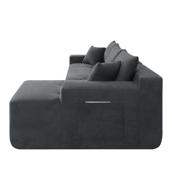 English Elm 85" Cloud Modular Sectional Deep Seat Cotton Linen Sofa with Reversible Chaise Lounge Black - B W3975P501414