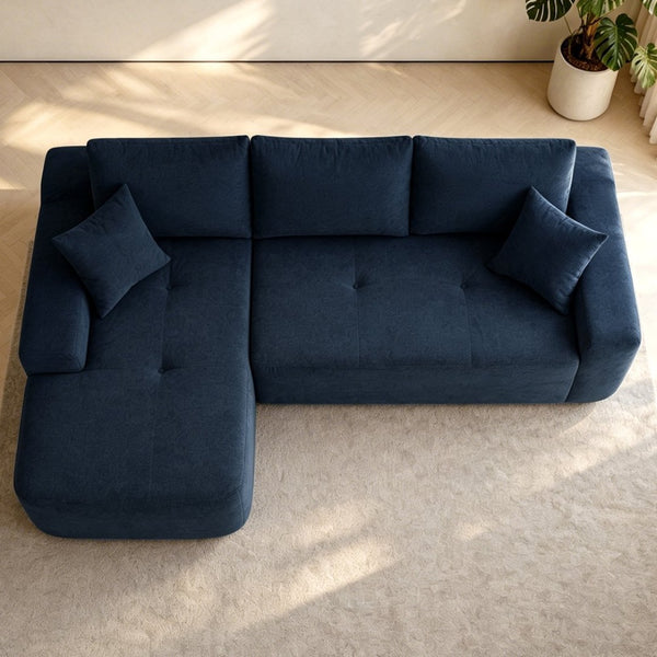 English Elm 85" Cloud Modular Sectional Deep Seat Cotton Linen Sofa with Reversible Chaise Lounge Blue - A W3975P501415