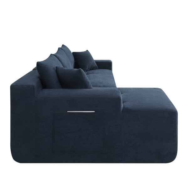 English Elm 85" Cloud Modular Sectional Deep Seat Cotton Linen Sofa with Reversible Chaise Lounge Blue - A W3975P501415