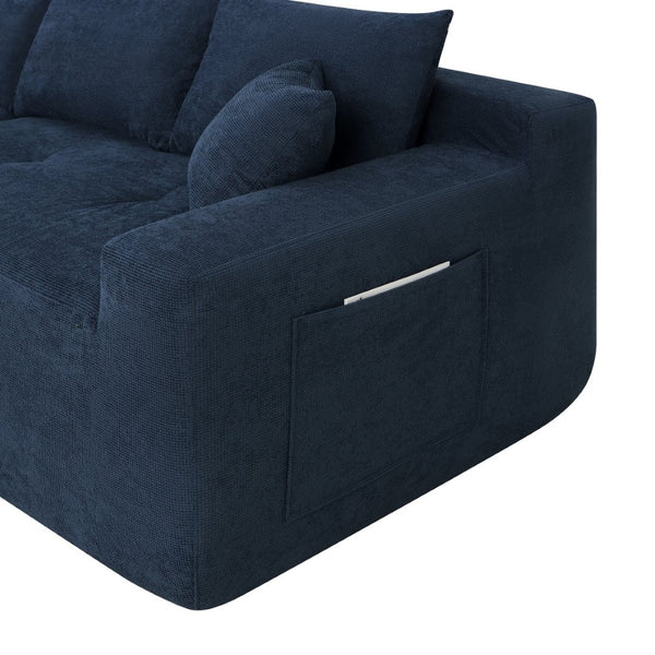 English Elm 85" Cloud Modular Sectional Deep Seat Cotton Linen Sofa with Reversible Chaise Lounge Blue - A W3975P501415