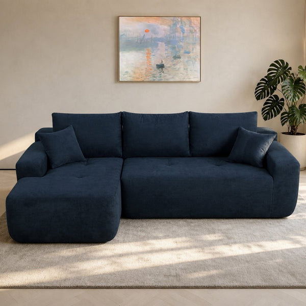English Elm 85" Cloud Modular Sectional Deep Seat Cotton Linen Sofa with Reversible Chaise Lounge Blue - A W3975P501415