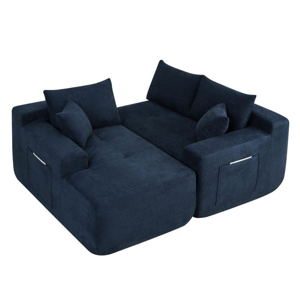 English Elm 85" Cloud Modular Sectional Deep Seat Cotton Linen Sofa with Reversible Chaise Lounge Blue - A W3975P501415
