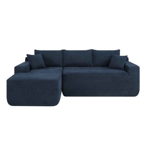 English Elm 85" Cloud Modular Sectional Deep Seat Cotton Linen Sofa with Reversible Chaise Lounge Blue - A W3975P501415