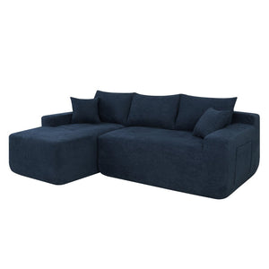 English Elm 85" Cloud Modular Sectional Deep Seat Cotton Linen Sofa with Reversible Chaise Lounge Blue - A W3975P501415