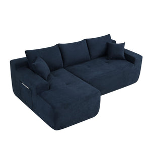 English Elm 85" Cloud Modular Sectional Deep Seat Cotton Linen Sofa with Reversible Chaise Lounge Blue - A W3975P501415