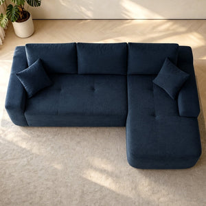 English Elm 85" Cloud Modular Sectional Deep Seat Cotton Linen Sofa with Reversible Chaise Lounge Blue - B W3975P501416